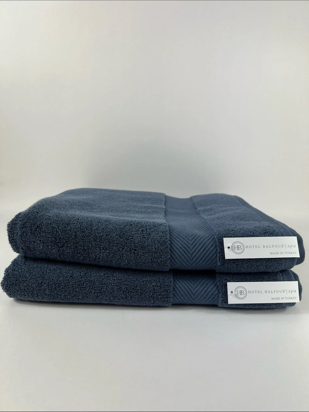 Hotel Balfour Spa Bath Towels Dark Blue Soft Turkish Cotton Plush Set of 2 NEW
